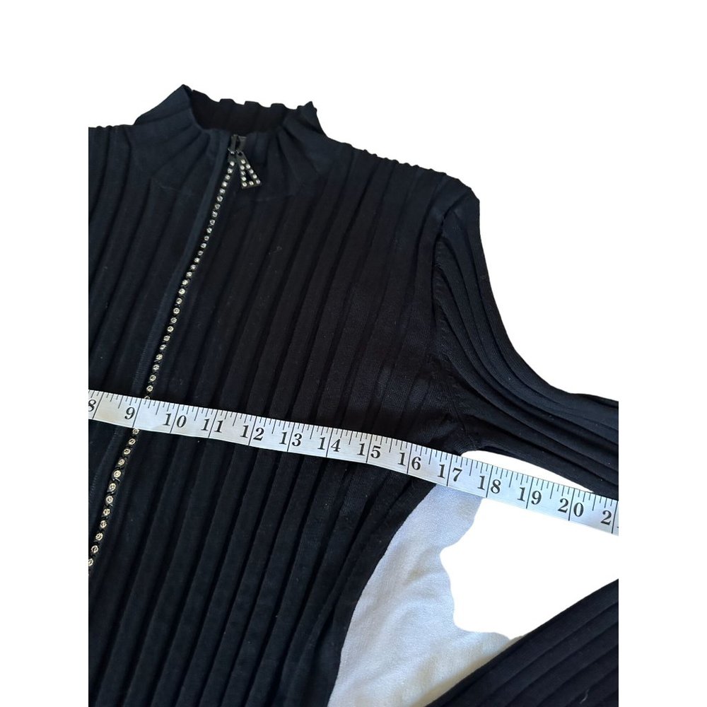 Belldini Sweater Cardigan Women Sz XL Black Full Zipper Rhinestones Stretch Knit - Picture 11 of 12